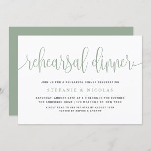 Sage Green Pretty Calligraphy Rehearsal Dinner Invitation