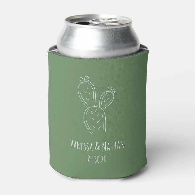 Sage Green Prickly Pear Cactus Wedding Favour Can Cooler (Can Front)