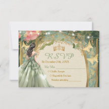 Sage Green Princess Dress Forest Fairy RSVP Card