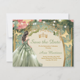 Sage Green Princess Dress Forest Save the Date Thank You Card