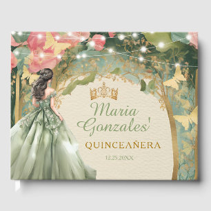 Sage Green Princess Dress Gold Forest Mis Quince Guest Book