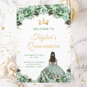Sage Green Princess Floral Quinceañera Program