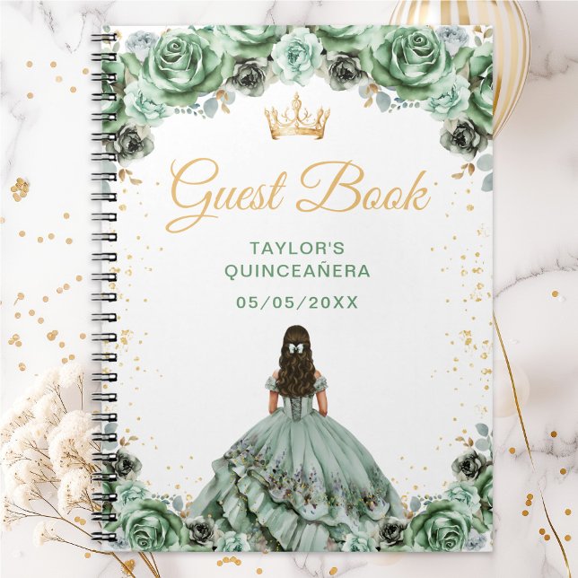 Sage Green Princess Quinceañera Guest Book (Creator Uploaded)