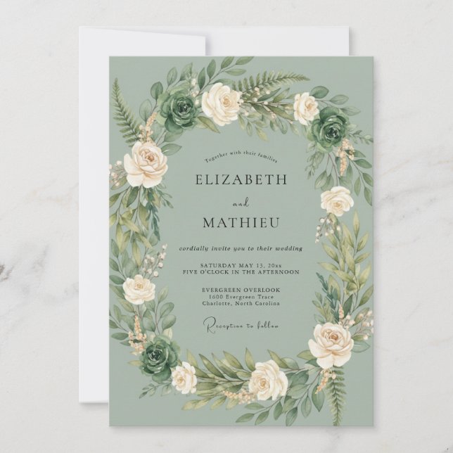 Sage Green Pristine Woodland Wedding Invitation (Front)