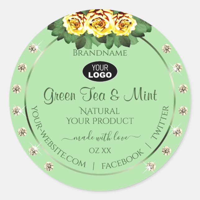 Sage Green Product Labels Yellow Roses Jewels Logo (Front)