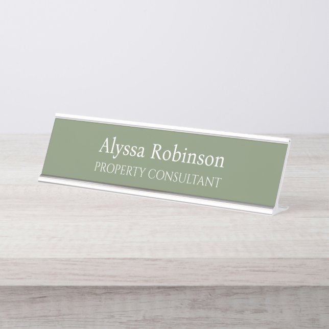 Sage Green Professional Desk Name Plate (Front)