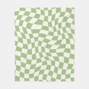 Sage Green Psychedelic Chequered Groovy Grid Patte Fleece Blanket