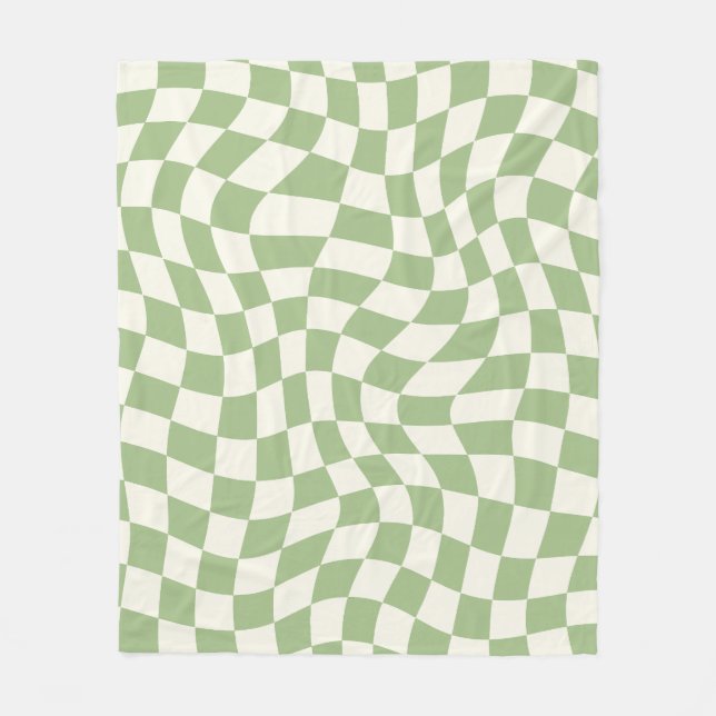 Sage Green Psychedelic Chequered Groovy Grid Patte Fleece Blanket (Front)