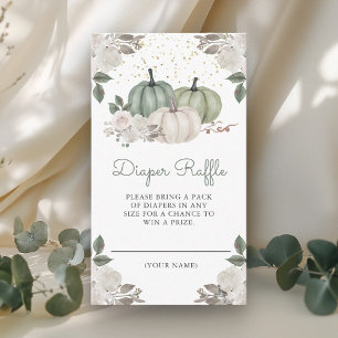 Sage Green Pumpkin Floral Fall Diaper Raffle Enclosure Card