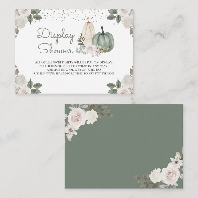 Sage Green Pumpkin Floral Fall Display Shower Enclosure Card (Front/Back)
