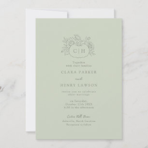 Sage Green Pumpkin Monogram Wedding Invitation