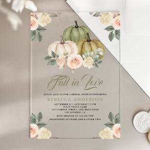 Sage Green Pumpkin Peach Floral Fall Bridal Shower Acrylic Invitations