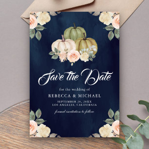 Sage Green Pumpkin Peach Floral Navy Wedding Save The Date