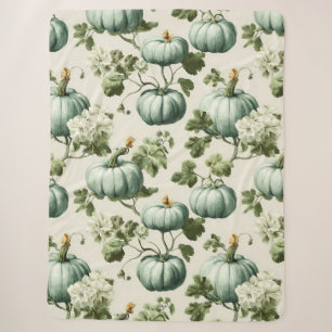 Sage Green Pumpkins & Autumn Florals Sherpa Blanket
