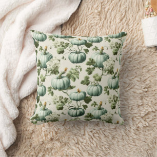 Sage Green Pumpkins & Autumn Florals Throw Pillow