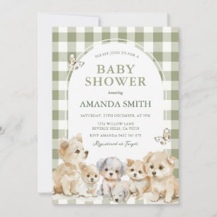 Sage Green Puppy Dog Boy Baby Shower  Invitation