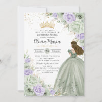 Sage Green Purple Floral Princess Gown Quinceañera