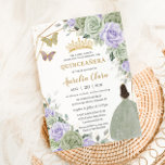 Sage Green Purple Lavender Floral Gold Quinceañera Invitation<br><div class="desc">This chic Quinceañera invitation features a gold glitter geometric frame adorned by delicate watercolor sage green, lavender purple floral, soft sage greenery and a girl in a lovely sage green dress. Personalize it with your details easily and quickly, simply press the customise it button to further re-arrange and format the...</div>