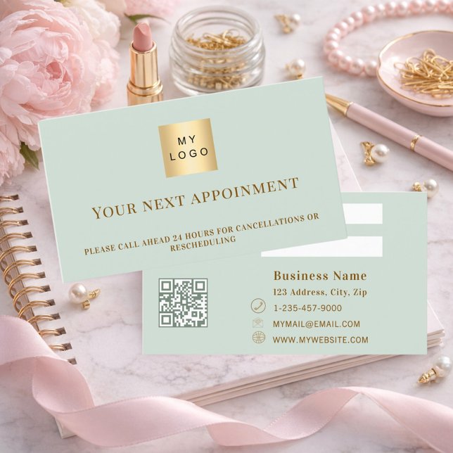 Sage green QR business logo appointment card (Creator Uploaded)