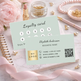 Sage green qr code business logo loyalty card