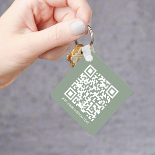 Sage Green QR Code & Business Logo Promotion  Keychain