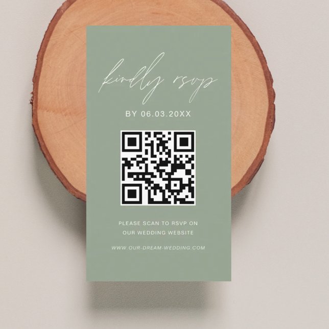 Sage Green QR Code Minimalist RSVP Wedding Website Enclosure Card (Creator Uploaded)