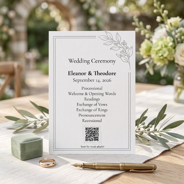 Sage Green QR Code Minimalist Wedding Program (Sage Green QR Code Minimalist Wedding Program)