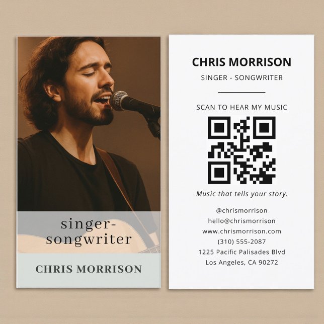 Sage Green QR Code Musician Business Card (Creator Uploaded)