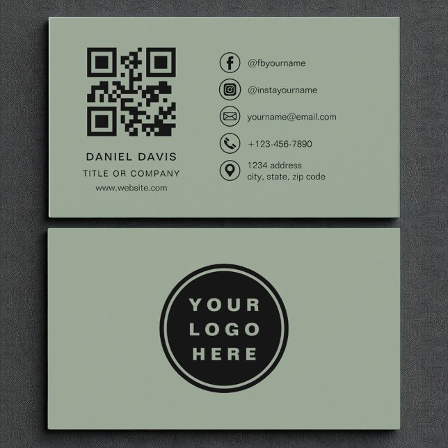 Sage Green QR Code Professional Company Logo Business Card (Creator Uploaded)