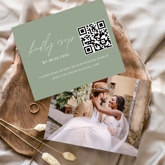 Sage Green QR Code RSVP Photo Wedding Website Flyer (Creator Uploaded)