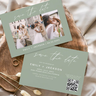 Sage Green QR Code Save the Date  Modern 3 Photo