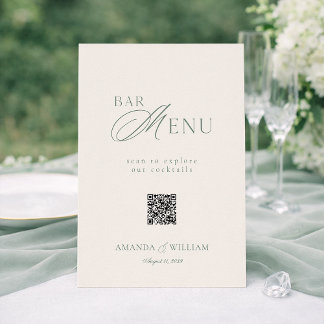 Sage Green QR Code Wedding Bar Menu Sign Invitation