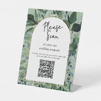 Sage Green, QR code wedding programs greenery