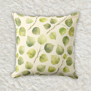 Sage Green Quaking Aspen Botanical Pattern Throw Pillow