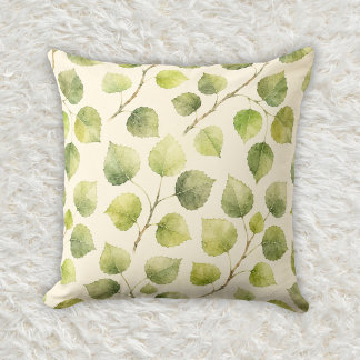 Sage Green Quaking Aspen Botanical Pattern Throw Pillow