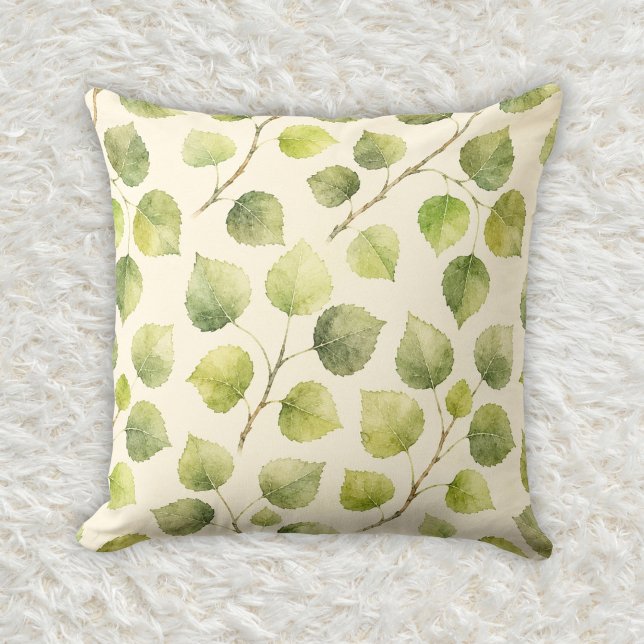 Sage Green Quaking Aspen Botanical Pattern Throw Pillow (Creator Uploaded)