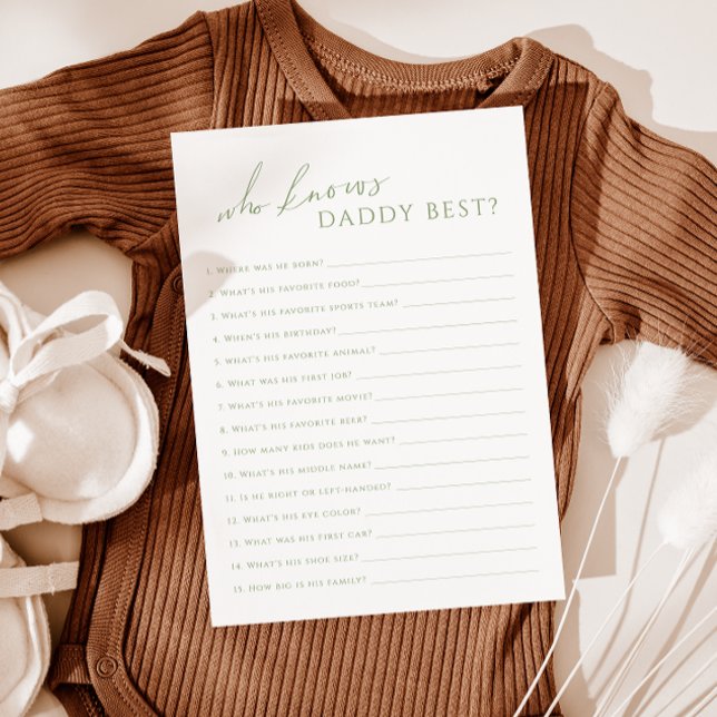 Sage Green Qui Connaît Papa Baby shower Carte de j (Créateur téléchargé)