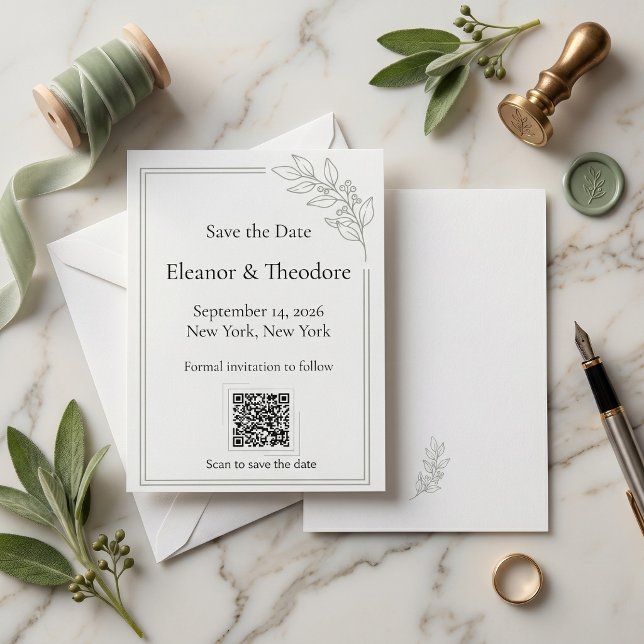 Sage Green Quiet Luxury QR Code Save the Date (Sage Green Quiet Luxury QR Code Save the Date)