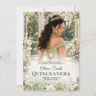 Sage Green Quinceanera Floral 15th Birthday Invitation