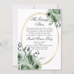 Sage green Quinceanera invitation en espagnol
