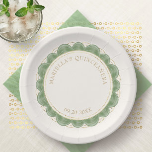 Sage Green Quinceanera Paper Plate
