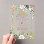 Sage Green Quinceañera Pink Gold Crown Butterfly<br><div class="desc">ELEGANT Pink Quinceañera Sage Green & Gold Crown Mexican Butterfly Acrylic Invitation
Mis Quince 15 Anos,  16th Birthday, </div>