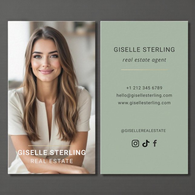 Sage Green Real Estate Agent Minimal Modern Business Card (Creator Uploaded)