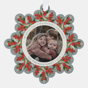 Sage Green Red Berries+Greenery Christmas Paper Ornament Card
