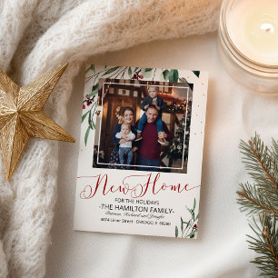 Sage Green Red Calligraphy Christmas Moving Holiday Postcard