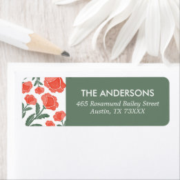 Sage Green Red Watercolour Floral Return Address