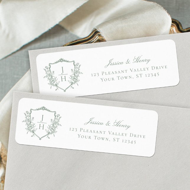 Sage Green Regency Crest Monogram Wedding Address (Creator Uploaded)