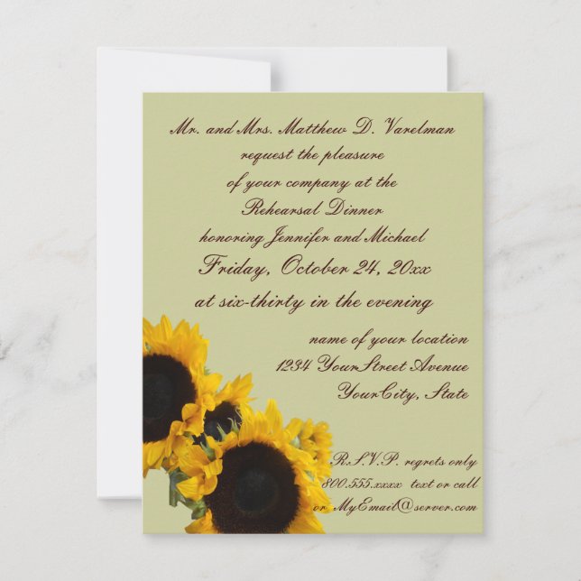 Sage Green Rehearsal Dinner Sunflower Invite (Front)