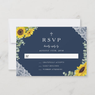 Sage Green Religious Cross Sunflower Wedding  RSVP Card