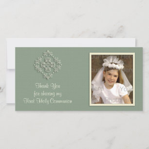 Sage Green Religious Thank You Photo Card
